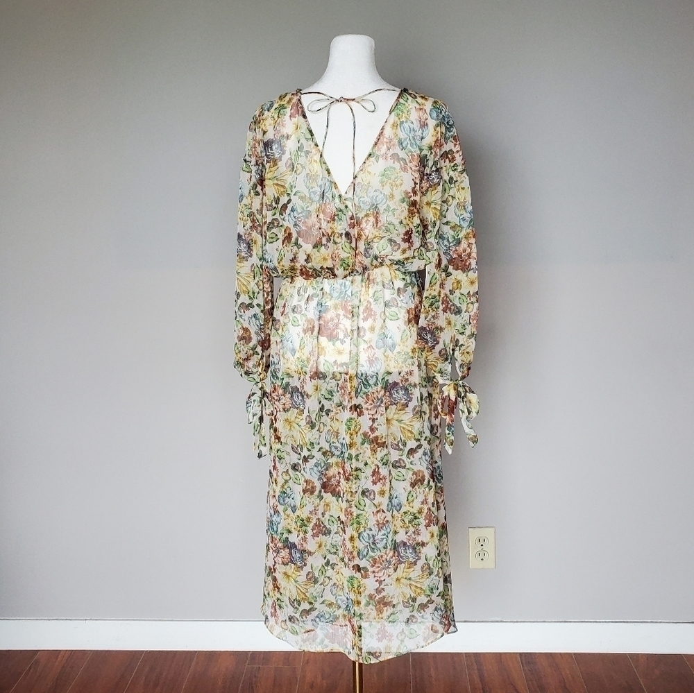 Zara Sheer Floral Cottagecore Tie Sleeve Romantic Flowy Crepe Overlay for Dress - Picture 2 of 8